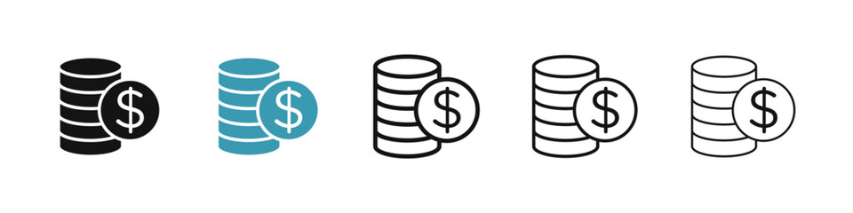Coins line icon set. dollar money coins stack sign. deposit cash icon for Ui designs.