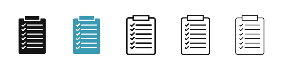 List Check Vector Icon Set. Checklist Document Clipboard Line Icon. Test Report Paper Icon for UI designs.