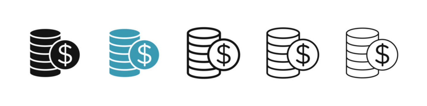 Coins line icon set. dollar money coins stack sign. deposit cash icon for Ui designs.