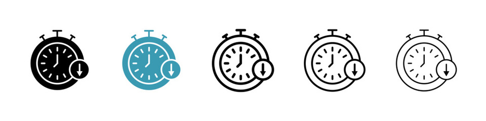 Time Management and Reduction Icons. Decrease Working Hours and Save Time Symbols. - obrazy, fototapety, plakaty