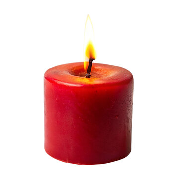 Burning red candle isolated on transparent background.