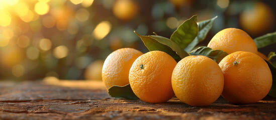 Ripe sweet juicy oranges or mandarines close up. Orange, mandarin harvest, fruit garden. Sun light...