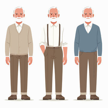 Vector set of 3 grandfathers with a simple flat design style