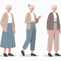 Vector set of 3 grandmothers with a simple flat design style