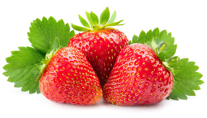 Rote Erdbeeren mit Blatt isoliert auf weißen Hintergrund, Freisteller 