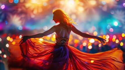 woman dancing amidst the pulsating energy of a musical festival
