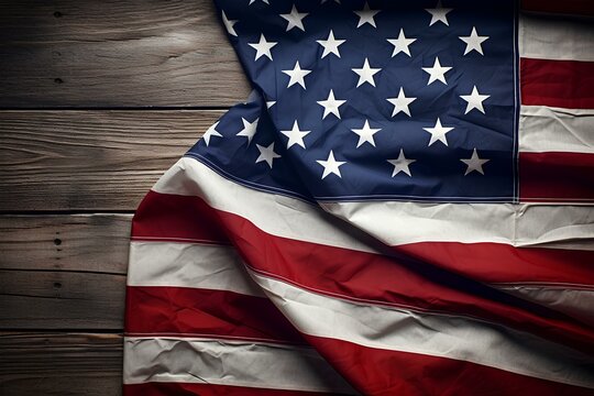 american flag on wooden background