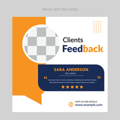 Client feedback or customer testimonial social media post design template. Client testimonial or Customer feedback social media banner template.