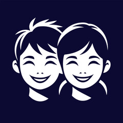 Silhouette drawing of children faces smiling minimalist logo style