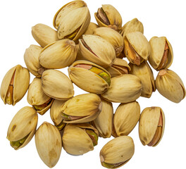 Open pistachio nuts isolated cut out on transparent background