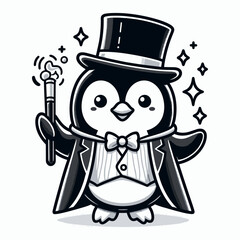 Charming Magic Penguin in Magician Costume Illustration © Mulyadi Lim