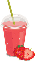 Plastic cups with smoothies, fruits and vegetables. Vector composition