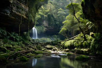 jungle landscape with waterfall