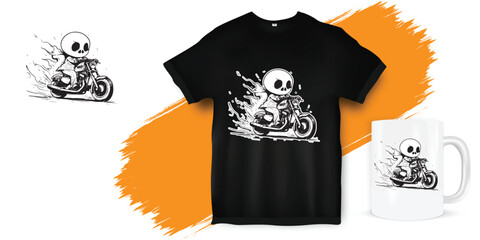 Death rider skull riding a bike vector illustration art