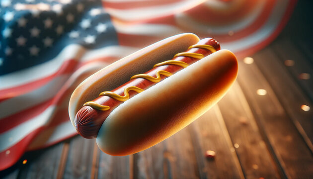 American Flag With Hot Dog and Condiments
