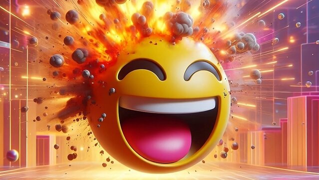 3d render abstract design of happy exploding head emoji In background 
