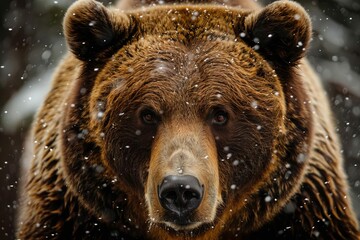 Close-up portrait of majestic brown bear (Ursus arctos), powerful wildlife photography - obrazy, fototapety, plakaty