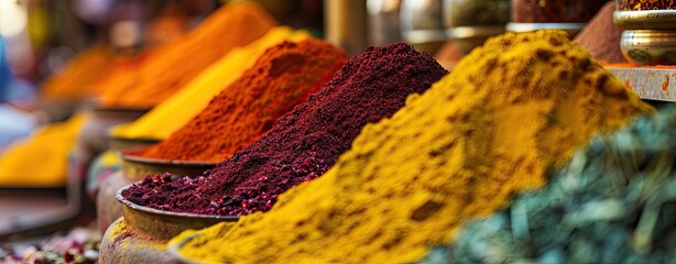 Colorful spices for cooking on market