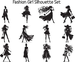 Fashion Girl Silhouette Vector Illustration set