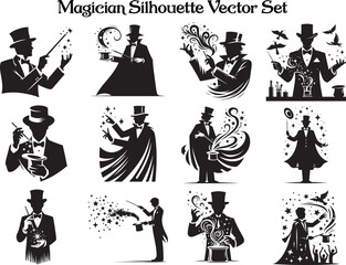 Magician Silhouette Vector Illustration set
