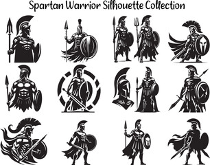 Spartan Warrior Silhouette Vector Illustration set