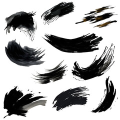 Black mascara brush trace strokes set on white 