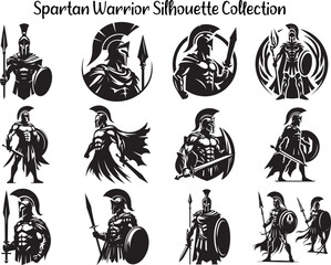 Spartan Warrior Silhouette Vector Illustration set