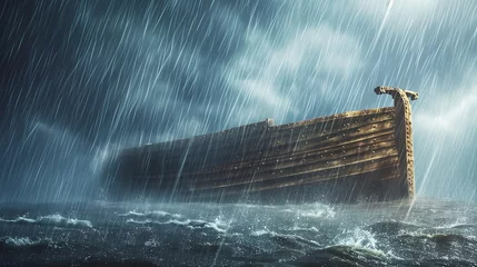 Foto op Canvas Noah's Ark amidst the pouring rain during the flood. A biblical story from the Old Testament © hardqor4ik