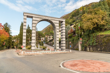Fototapeta na wymiar Gate of the Campione d'Italia town in province of Como, Lombardy, Italy