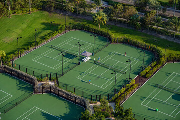 View of tennis court from the roof of a resort in Nassau, Bahamas.