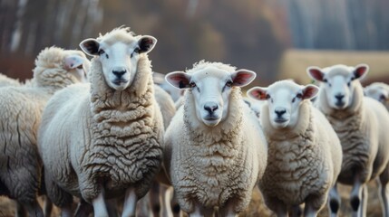 Obraz premium A Herd of Sheep Standing Together
