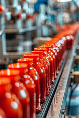 ketchup in the factories industry. Selective focus.