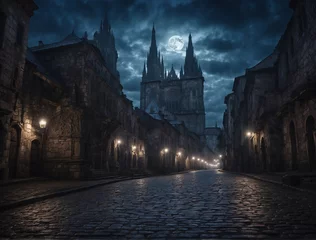 Deurstickers gothic church in the night © Kellz