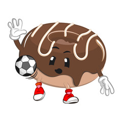 cute donut mascot character vector illustration practicing soccer or football