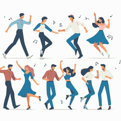 Vector group of people dancing with a simple flat design style