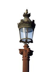 Parisian antique street lamp in Concorde Square on PNG transparent background