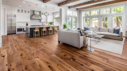 Engineered Wood Flooring - United States - Consists of a thin layer of hardwood veneer bonded to plywood or fiberboard, more stable than solid wood and suitable for installation over concrete