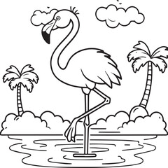 Flamingo coloring pages. Flamingo outline vector for coloring book