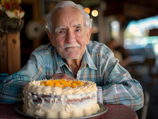 senior man with birthday cake