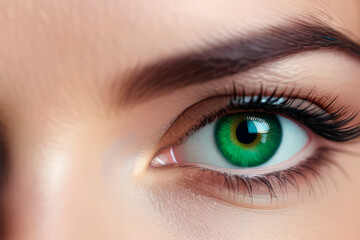 close-up of a woman's left eye in green