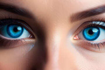 close-up of two blue eyes of a girl