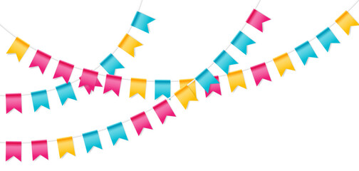 Feast flags for birthday, carnival, anniversary, holiday and celebration party. Isolated vector design elements.
