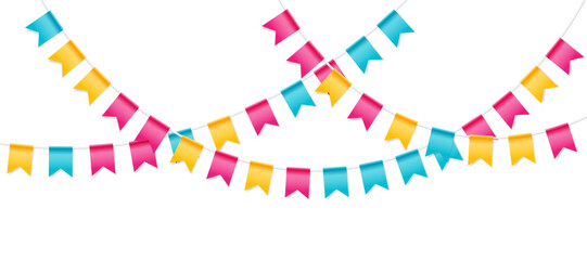 Feast flags for birthday, carnival, anniversary, holiday and celebration party. Isolated vector design elements.