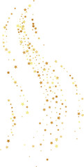 Golden stars confetti decoration. Vertical wavy path. Design element. Special effect on transparent background.
