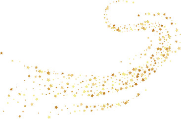 Golden stars confetti decoration. Wavy path. Design element. Special effect on transparent background.