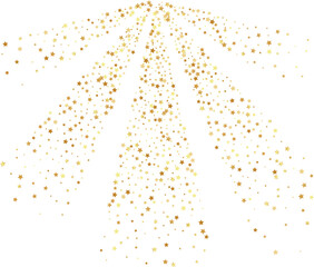Golden stars confetti decoration. Rays from falling sparklers. Design element. Special effect on transparent background.