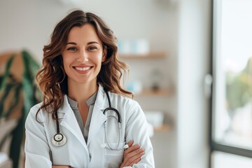 Smiling female medicine doctor. 