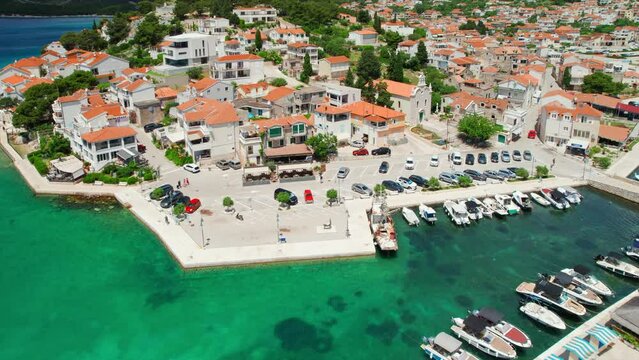 Aerial view of the old town of Tribunj on small island in Adriatic sea, Croatia