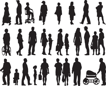 young, old, men, women, silhouettes in various poses