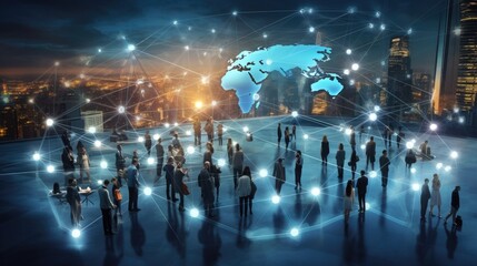 Global business structure of networking. Analysis and data exchange customer connection, HR recruitment and global outsourcing, Customer service, Teamwork, Strategy, Technology, and social network